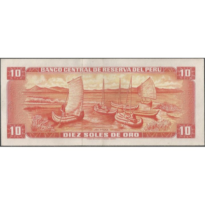 Peru 10 Soles 20 Jun 1969 P100a reverso