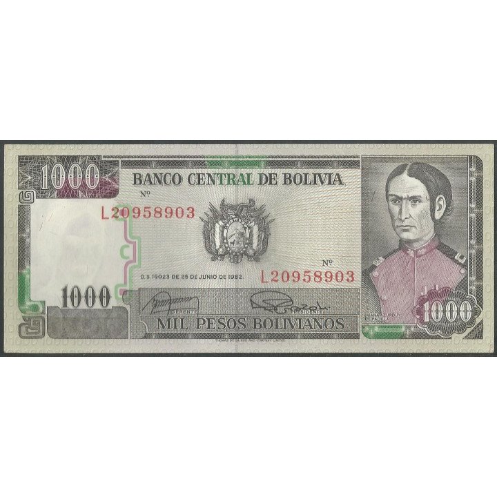 Bolivia 1.000 Pesos Bolivianos D 25 Jun 1982 Serie L P167a