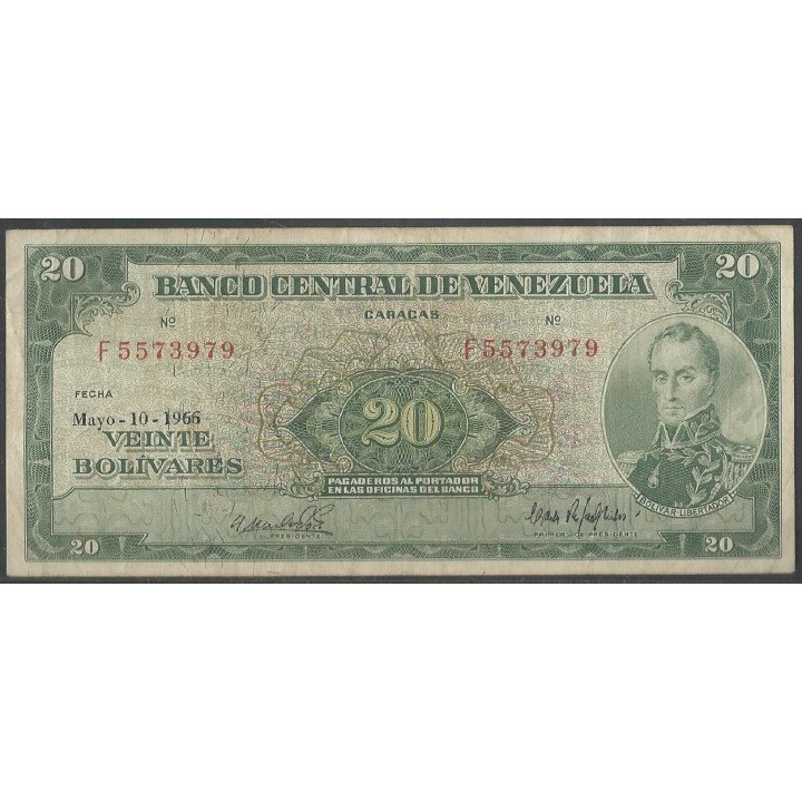 Venezuela 20 Bolivares 10 May 1966 F 7 Dig P43e