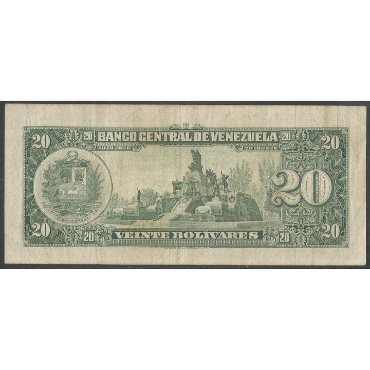Venezuela 20 Bolivares 10 May 1966 F 7 Dig P43e reverso