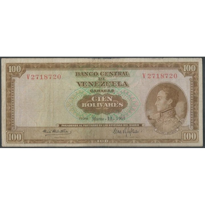Venezuela 100 Bolivares 18 Mar 1969 V 7 Dig P48f