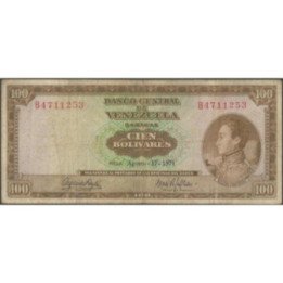 Venezuela 100 Bolivares 17 Ago 1971 B 7 Dig P48h