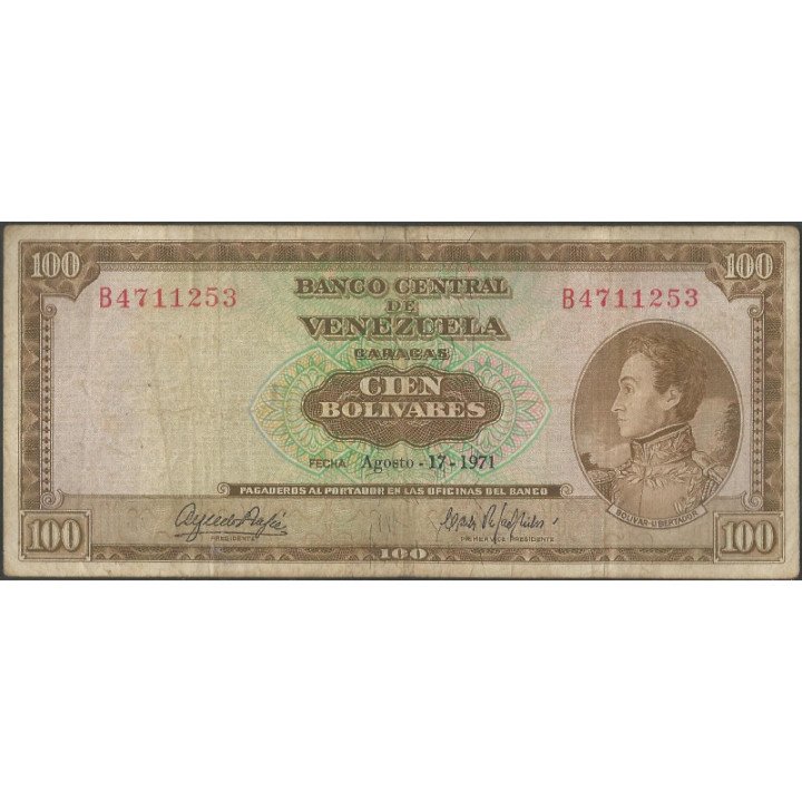 Venezuela 100 Bolivares 17 Ago 1971 B 7 Dig P48h
