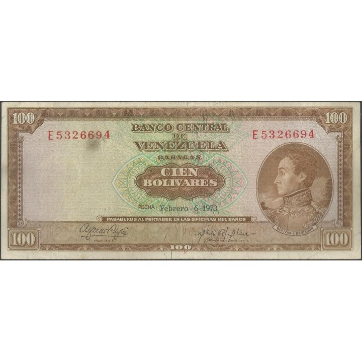 Venezuela 100 Bolivares 6 Feb 1973 E 7 Dig P48j