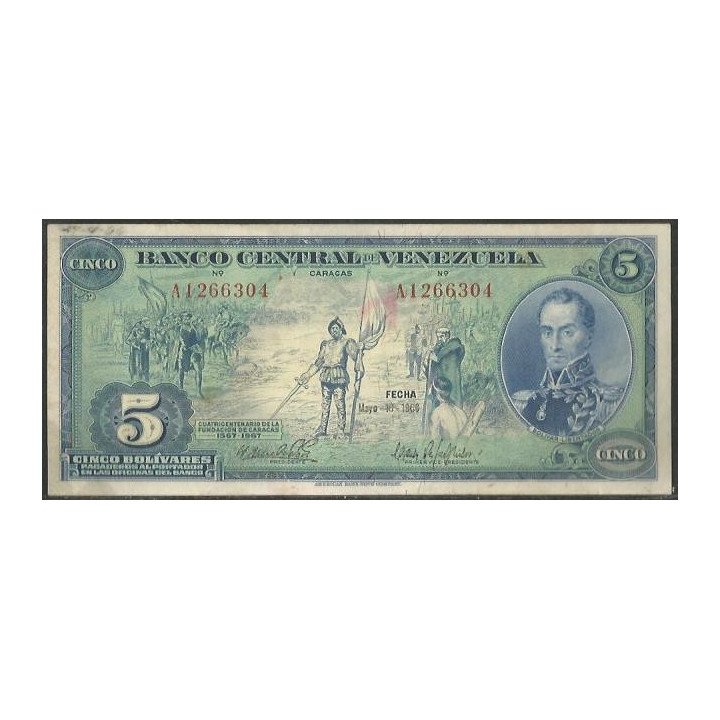 Venezuela 5 Bolivares 10 May 1966 A 7 Dig P49