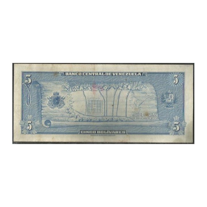 Venezuela 5 Bolivares 10 May 1966 A 7 Dig P49 reverso