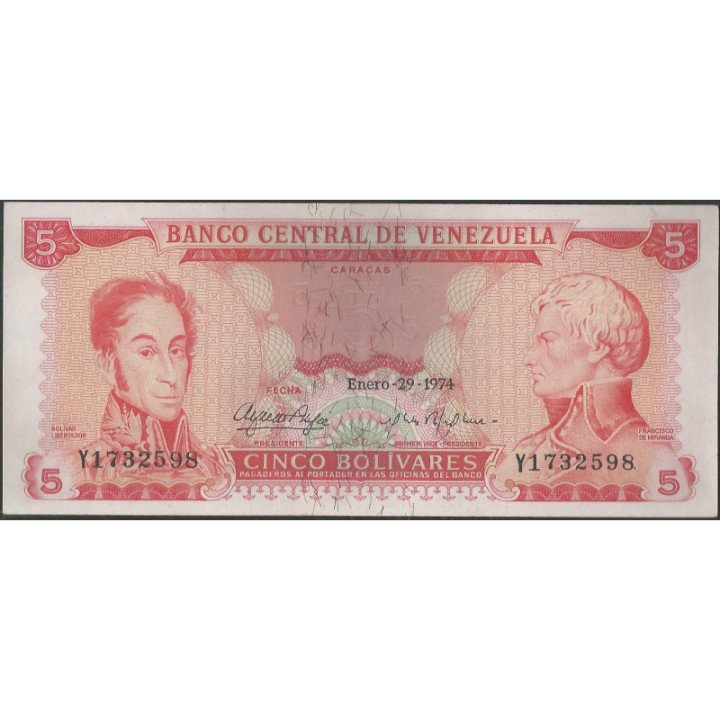 Venezuela 5 Bolivares 29 Ene 1974 Y 7 Dig P50h