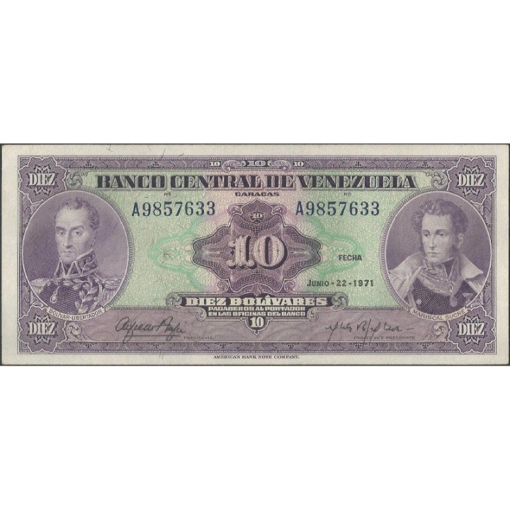 Venezuela 10 Bolivares 22 Jun 1971 A 7 Dig P51a