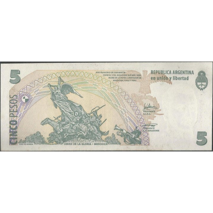 Argentina 5 Pesos ND2003 Serie F P353 reverso