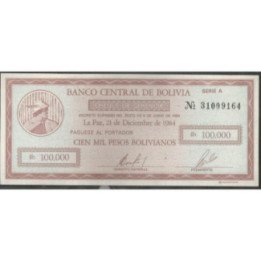 Bolivia 100.000 Pesos Bolivianos 21 Dic 1984 Serie A P188