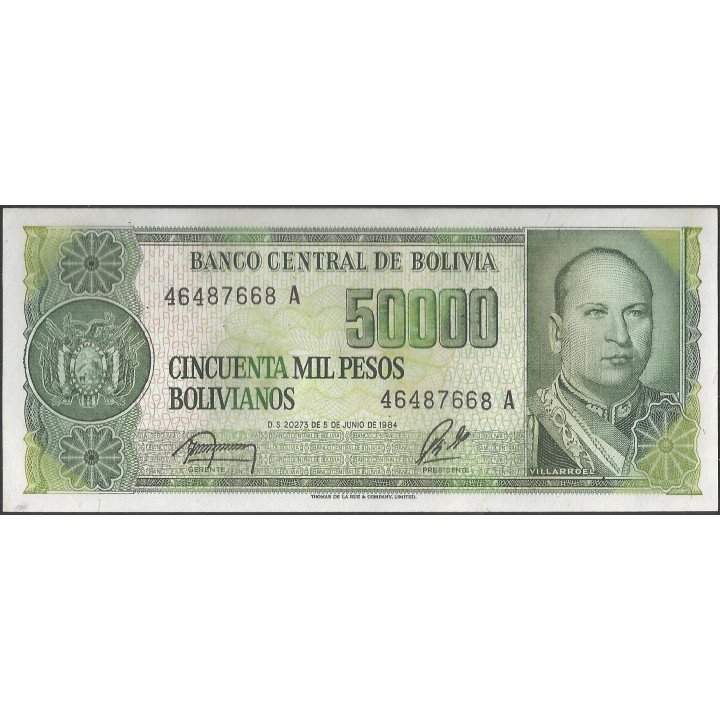Bolivia 50.000 Pesos Bolivianos D 5 Jun 1984 SERIE A P170a