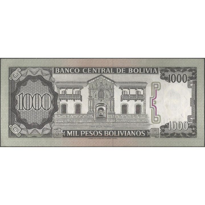 Bolivia 1.000 Pesos Bolivianos D 25 Jun 1982 Serie D P167a reverso