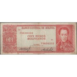 Bolivia 100 Pesos Bolivianos L 13 Jul 1962 SERIE F P164c
