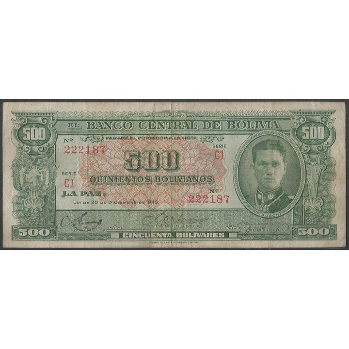 Bolivia 500 Bolivianos L 20 Dic 1945 Serie C1 P148