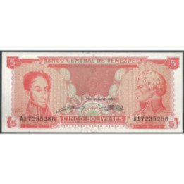Venezuela 5 Bolivares 21 Sep 1989 A 8 Dig P70b