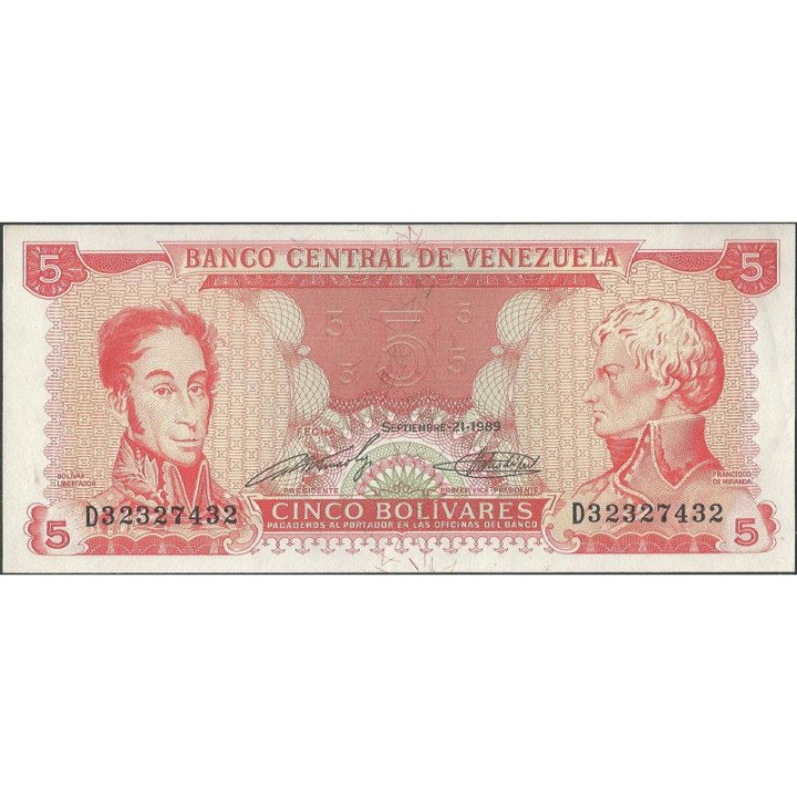 Venezuela 5 Bolivares 21 Sep 1989 D 8 Dig P70b