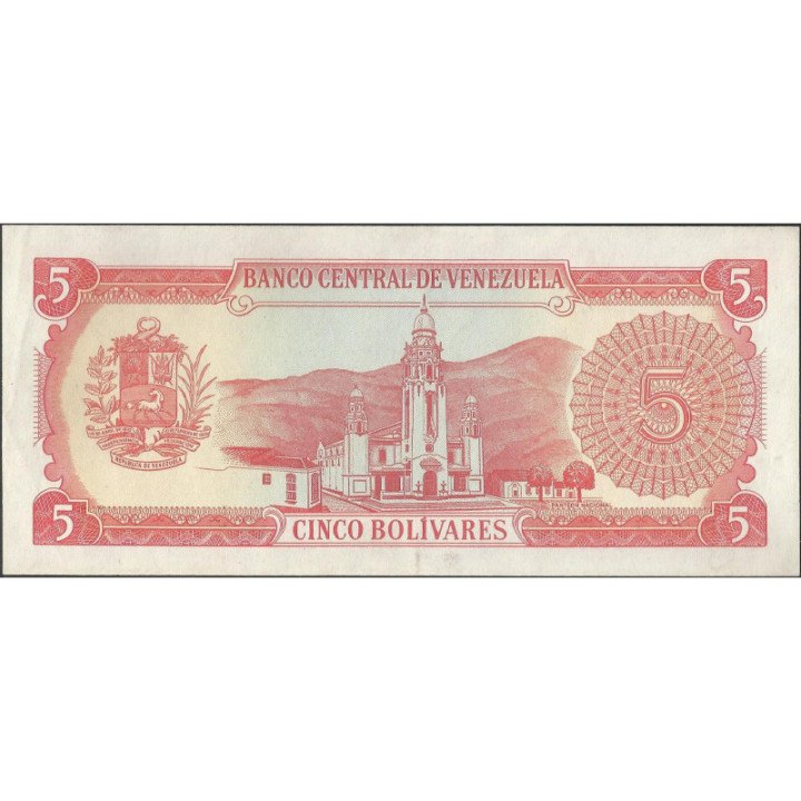 Venezuela 5 Bolivares 21 Sep 1989 D 8 Dig P70b reverso