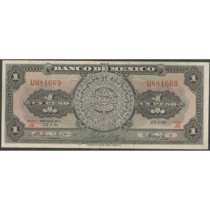 Mexico 1 Peso 25 Ene 1961 Serie JZ P59g