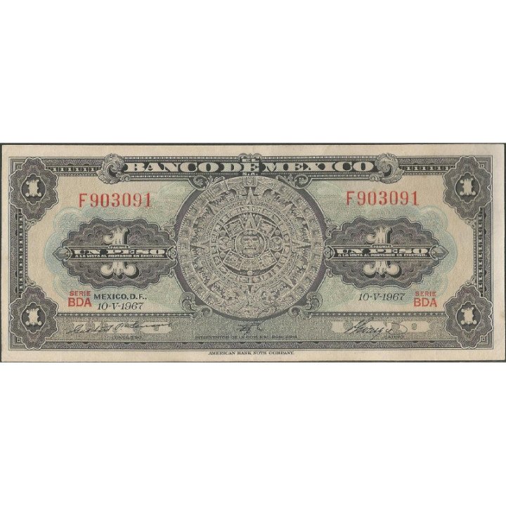 Mexico 1 Peso 10 May 1967 Serie BDA P59j