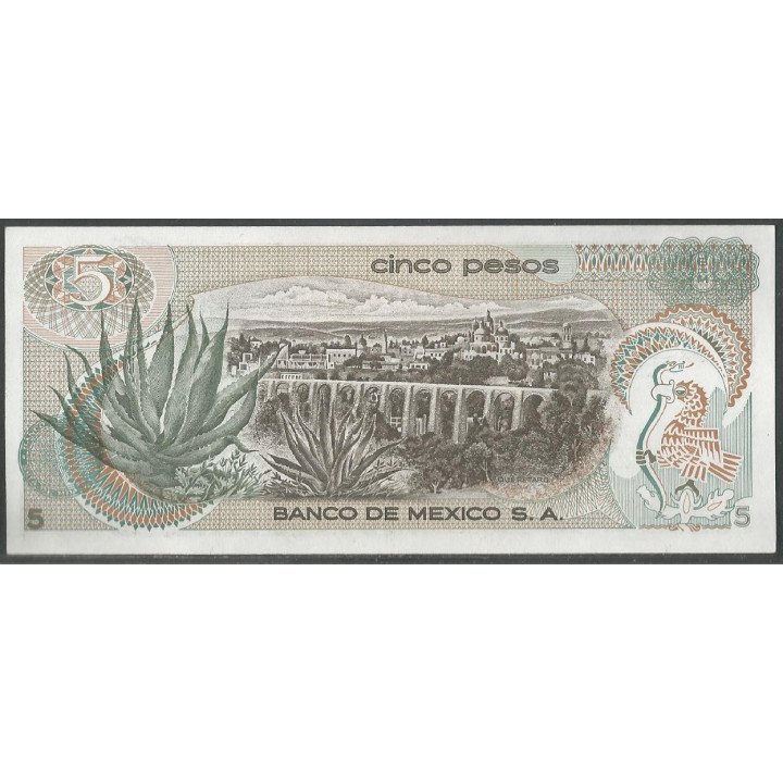 Mexico 5 Pesos 3 Dic 1969 Serie 1H P62a reverso