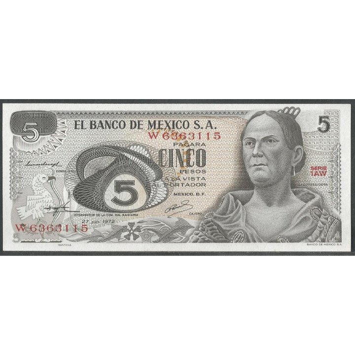 Mexico 5 Pesos 27 Jun 1972 Serie 1AW P62c