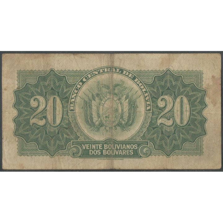 Bolivia 20 Bolivianos L 20 Jul 1928 Serie R P131 reverso