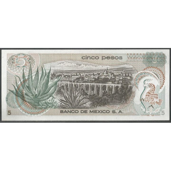 Mexico 5 Pesos 27 Jun 1972 Serie 1AW P62c reverso