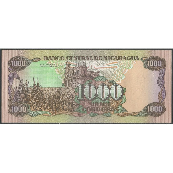 Nicaragua 1.000 Cordobas 1985 P156b reverso