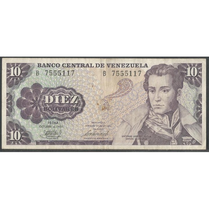 Venezuela 10 Bolivares 6 Oct 1981 B 7 Dig P60a