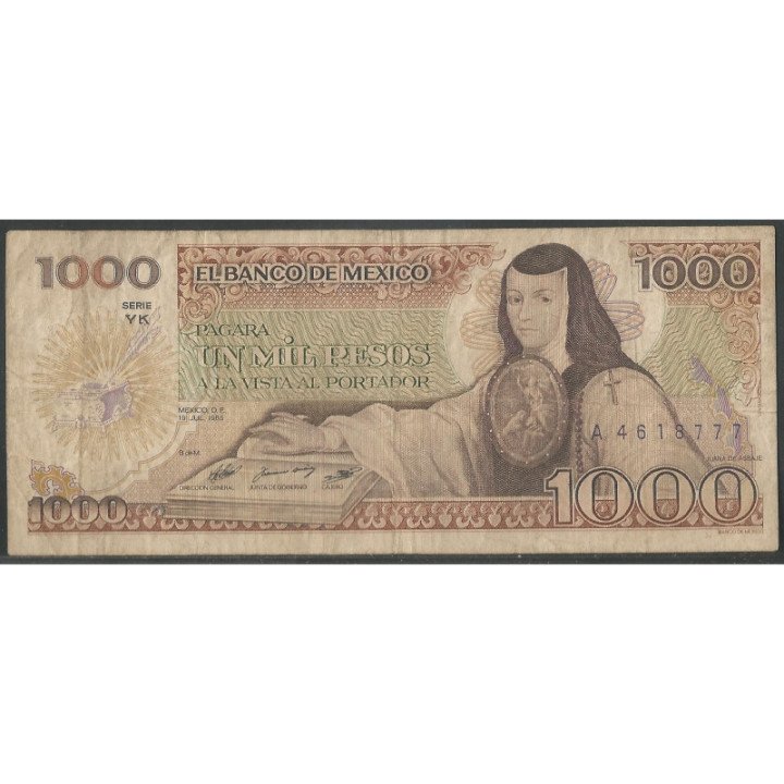 Mexico 1.000 Pesos 19 Jul 1985 Serie YK P85