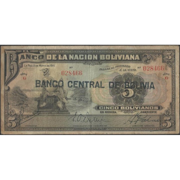 Bolivia 5 Bolivianos ND1929 Serie G P113