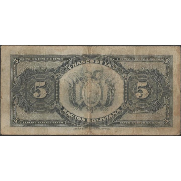 Bolivia 5 Bolivianos ND1929 Serie G P113 reverso