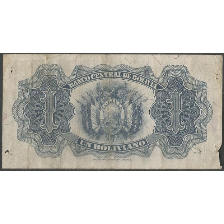 Bolivia 1 Boliviano L 20 Jul 1928 Serie B2 P128a reverso