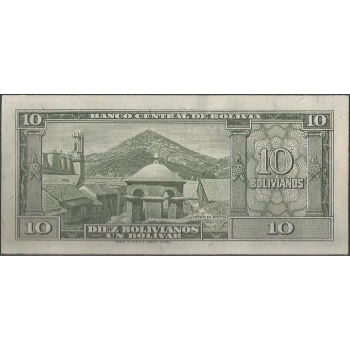 Bolivia 10 Bolivianos L 20 Dic 1945 Serie R P139d reverso