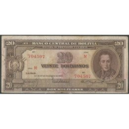 Bolivia 20 Bolivianos L 20 Dic 1945 Serie M P140a