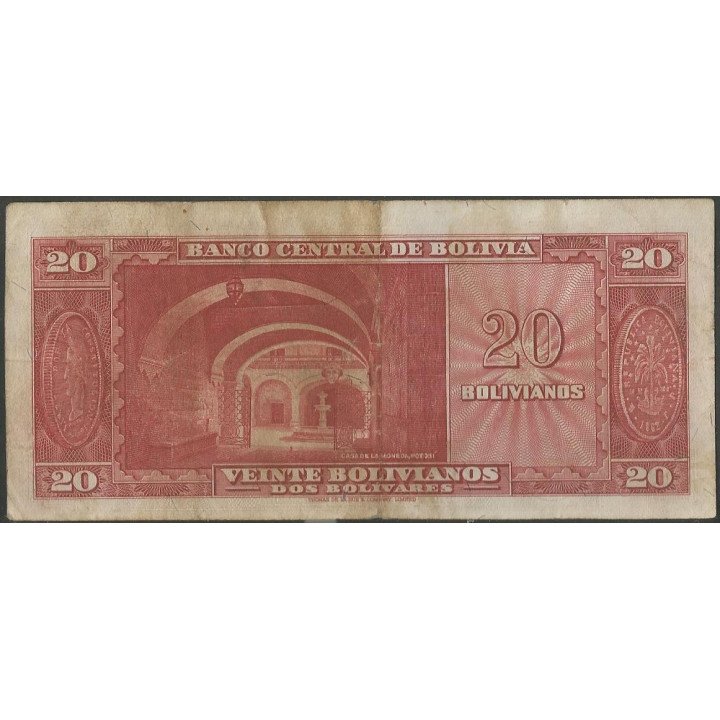 Bolivia 20 Bolivianos L 20 Dic 1945 Serie M P140a reverso