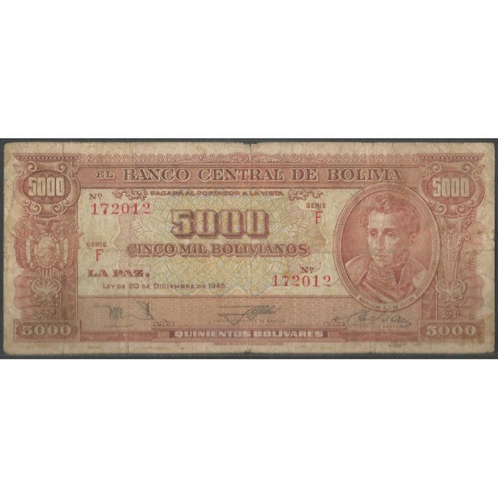Bolivia 5.000 Bolivianos L 20 Dic 1945 Serie F P150