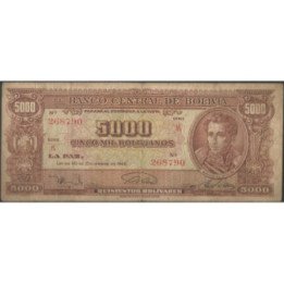 Bolivia 5.000 Bolivianos L 20 Dic 1945 Serie K P150