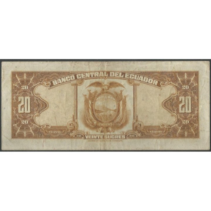 Ecuador 20 Sucres 1 Ene 1966 KW P103a reverso