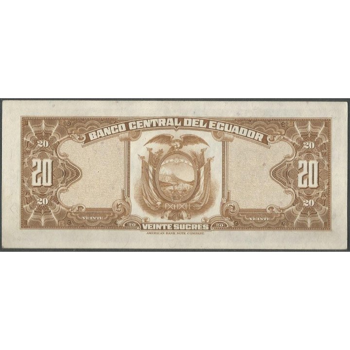 Ecuador 20 Sucres 3 Sep 1973 LA P103b reverso