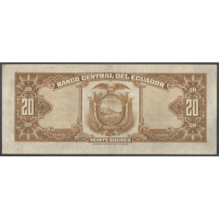 Ecuador 20 Sucres 3 Sep 1973 LB P103b reverso