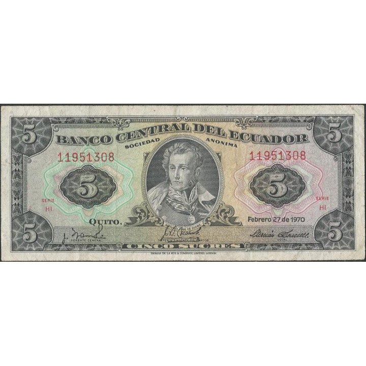 Ecuador 5 Sucres 27 Feb 1970 HI P113b