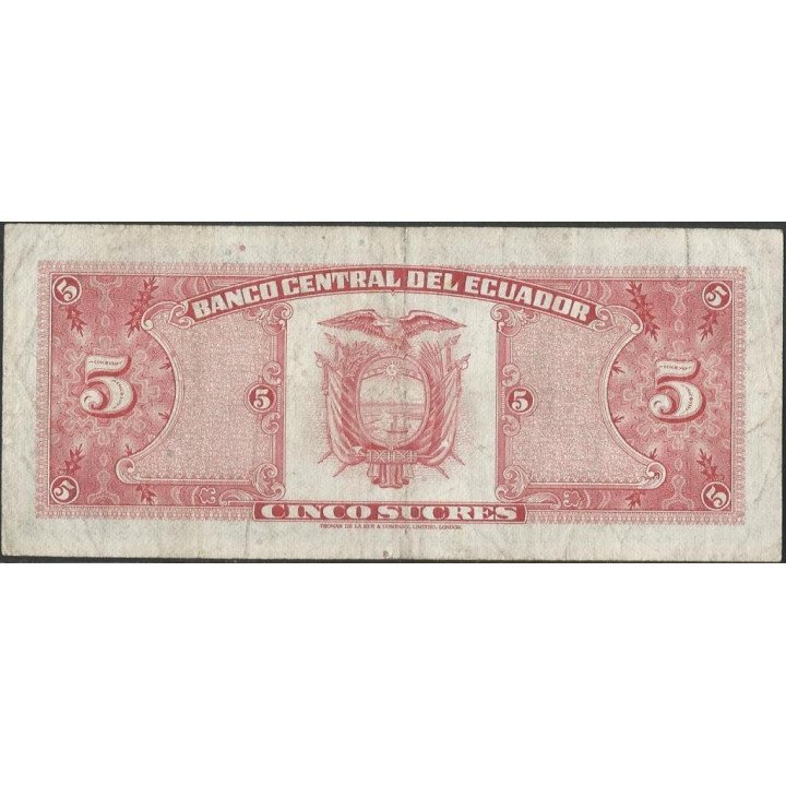 Ecuador 5 Sucres 27 Feb 1970 HI P113b reverso