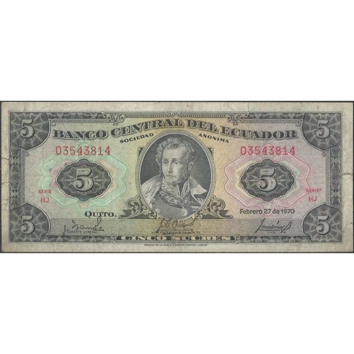 Ecuador 5 Sucres 27 Feb 1970 HJ Firma 3 Pequeña P113b