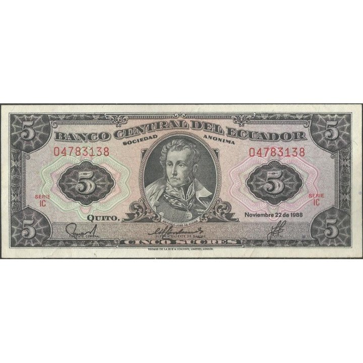 Ecuador 5 Sucres 22 Nov 1988 IC P113d