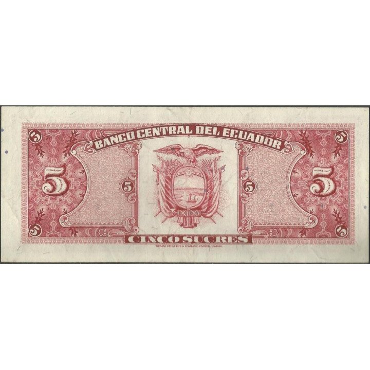 Ecuador 5 Sucres 22 Nov 1988 IC P113d reverso