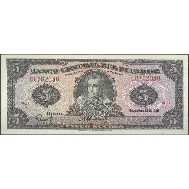 Ecuador 5 Sucres 22 Nov 1988 IE P113d