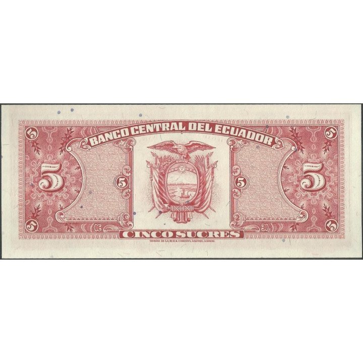 Ecuador 5 Sucres 22 Nov 1988 IE P113d reverso