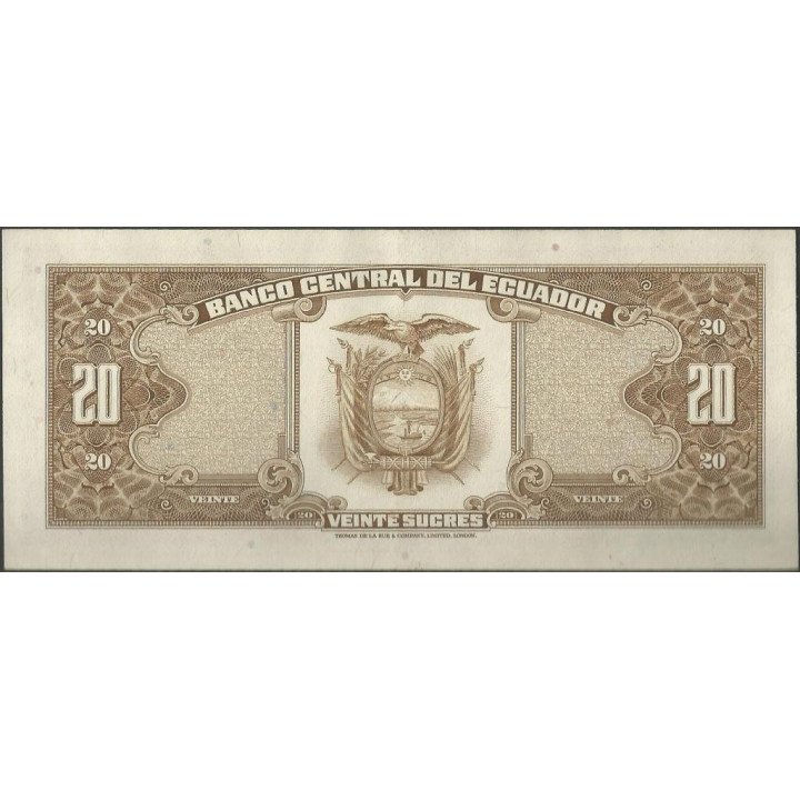 Ecuador 20 Sucres 24 May 1968 LE P115b reverso