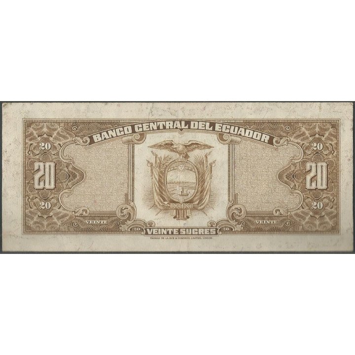 Ecuador 20 Sucres 24 May 1968 LG P115b reverso